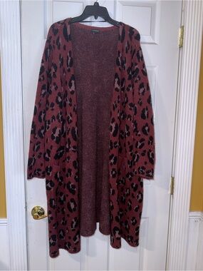 torrid Burgundy and Black Leopard Open-Front Cardigan